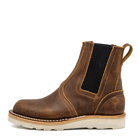Pull on Chelsea boot in brown with wedge