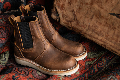 Pull on Chelsea boot in brown with wedge