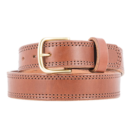 Nicks double stitched work belt in medium brown