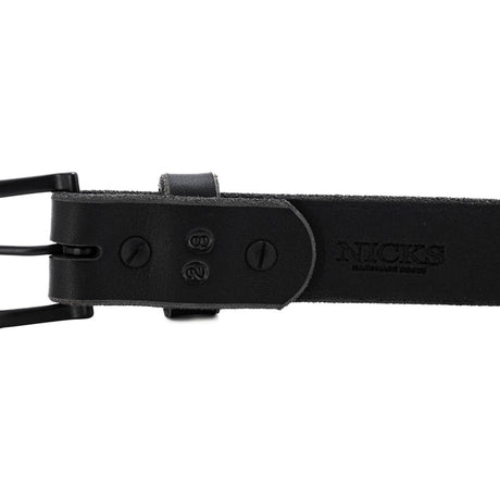 Nicks blackout belt with gunmetal hardware and black work leather