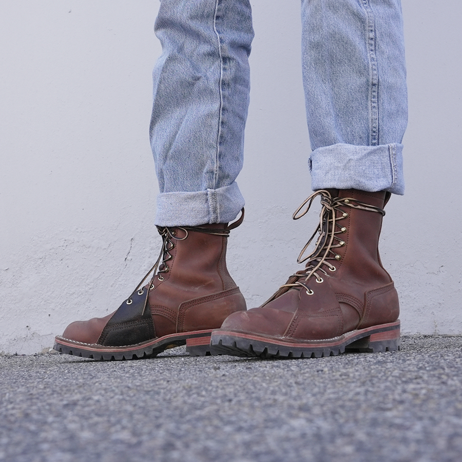 Nicks x Rose Anvil ND2 boots after a couple weeks of wear with rolled up denim jeans.