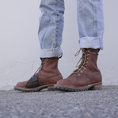 Nicks x Rose Anvil ND2 boots after a couple weeks of wear with rolled up denim jeans.
