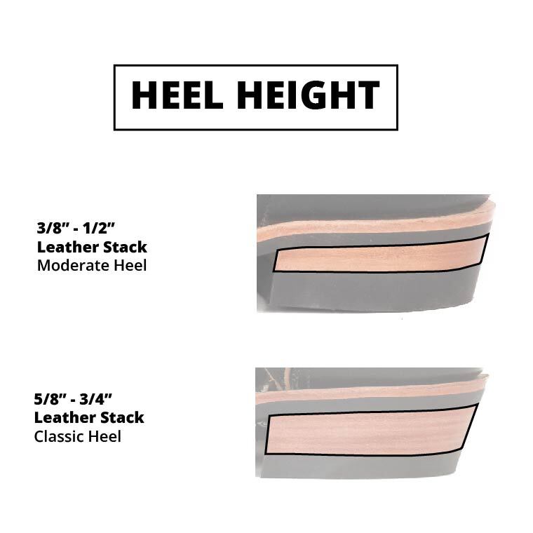 Two heel heights.  Moderate heel is 3/8'' - 1/2'' tall.  Classic is 5/8'' - 3/4'' tall.
