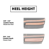 Two heel heights.  Moderate heel is 3/8'' - 1/2'' tall.  Classic is 5/8'' - 3/4'' tall.
