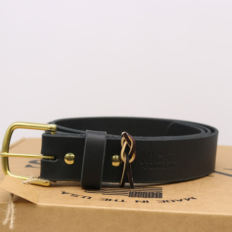 New work belt black leather brass hardware 