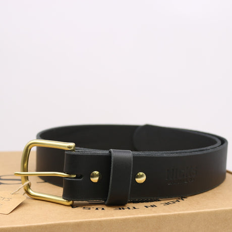 Brand new work belt in black leather with brass buckle