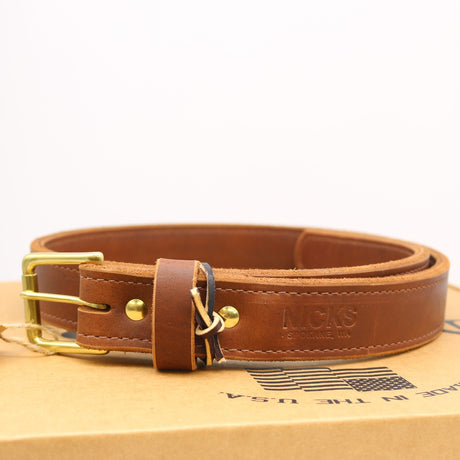 New condition gun belt 46" 64 brown leather brass hardware 