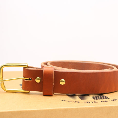 Slightly worn Heritage belt with natural double stuffed leather and  brass hardware 