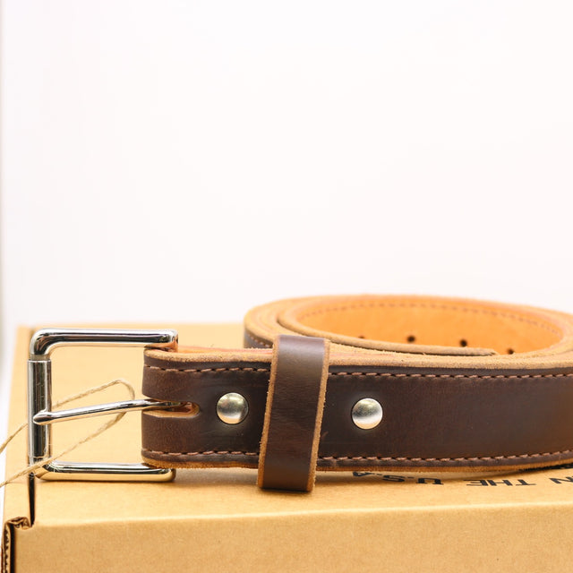 New condition stitched heritage belt brown cxl leather with nickel hardware 