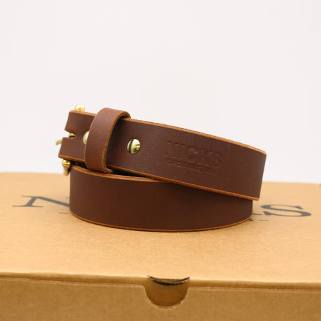 Walnut leather work belt, 36"