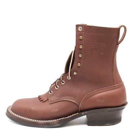 55 last, 8 inch height, smooth brown leather, brown edge color, mini lug sole.
