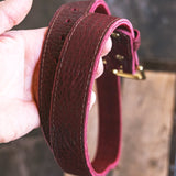In Stock - American Bison Heritage Belt / Oxblood Smooth Bison 1.5” / Waist Size 32 (Belt Size 36)