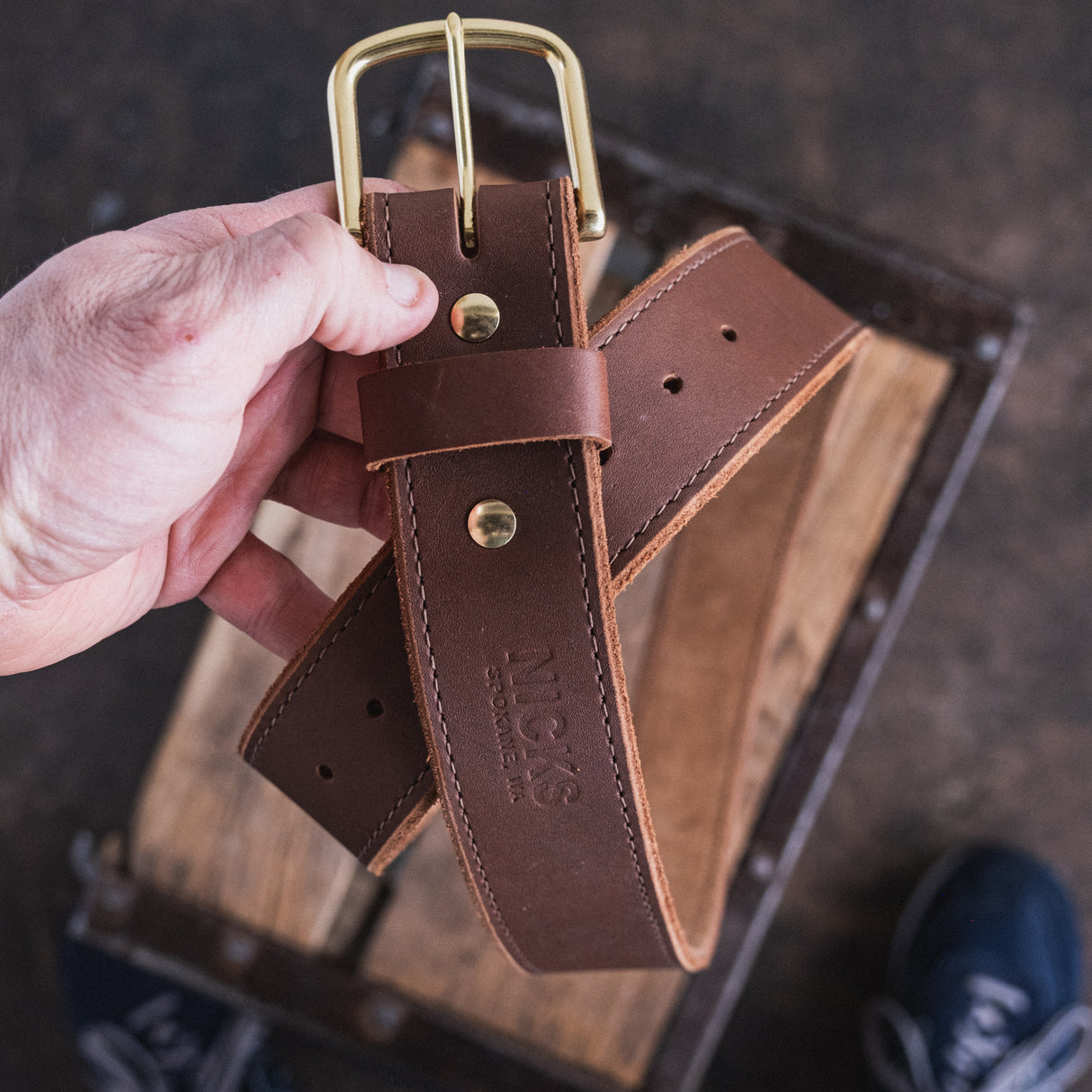 In Stock - Stitched Classic Work Belt / 1964 Brown Smooth 1.75” / Waist Size 35 (Belt Size 39)