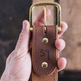 In Stock - Stitched Classic Work Belt / 1964 Brown Smooth 1.75” / Waist Size 35 (Belt Size 39)
