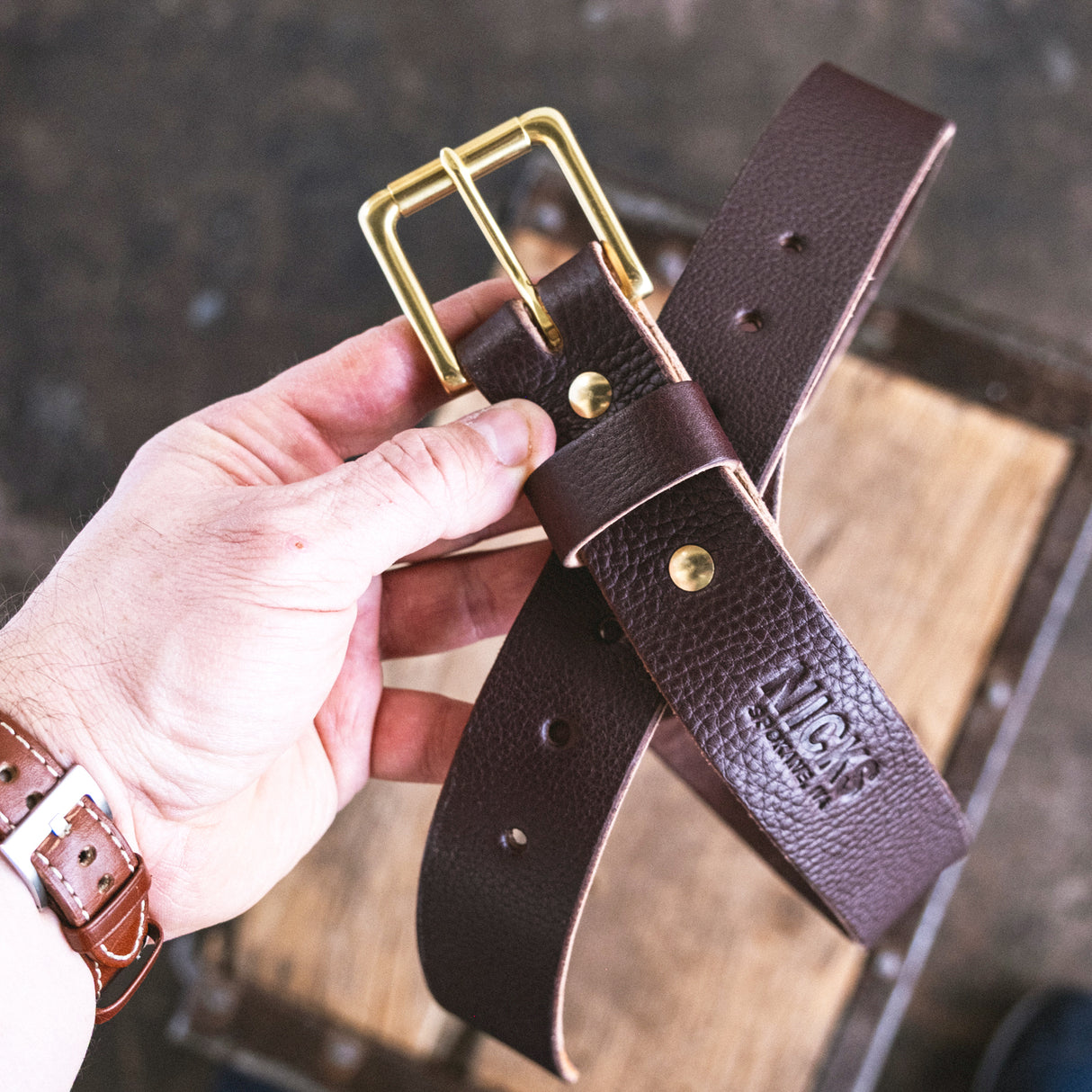 In Stock - Milled Harness Everyday Belt / Dark Brown Veg-Tan 1.5” / Waist Size 34 (Belt Size 38)