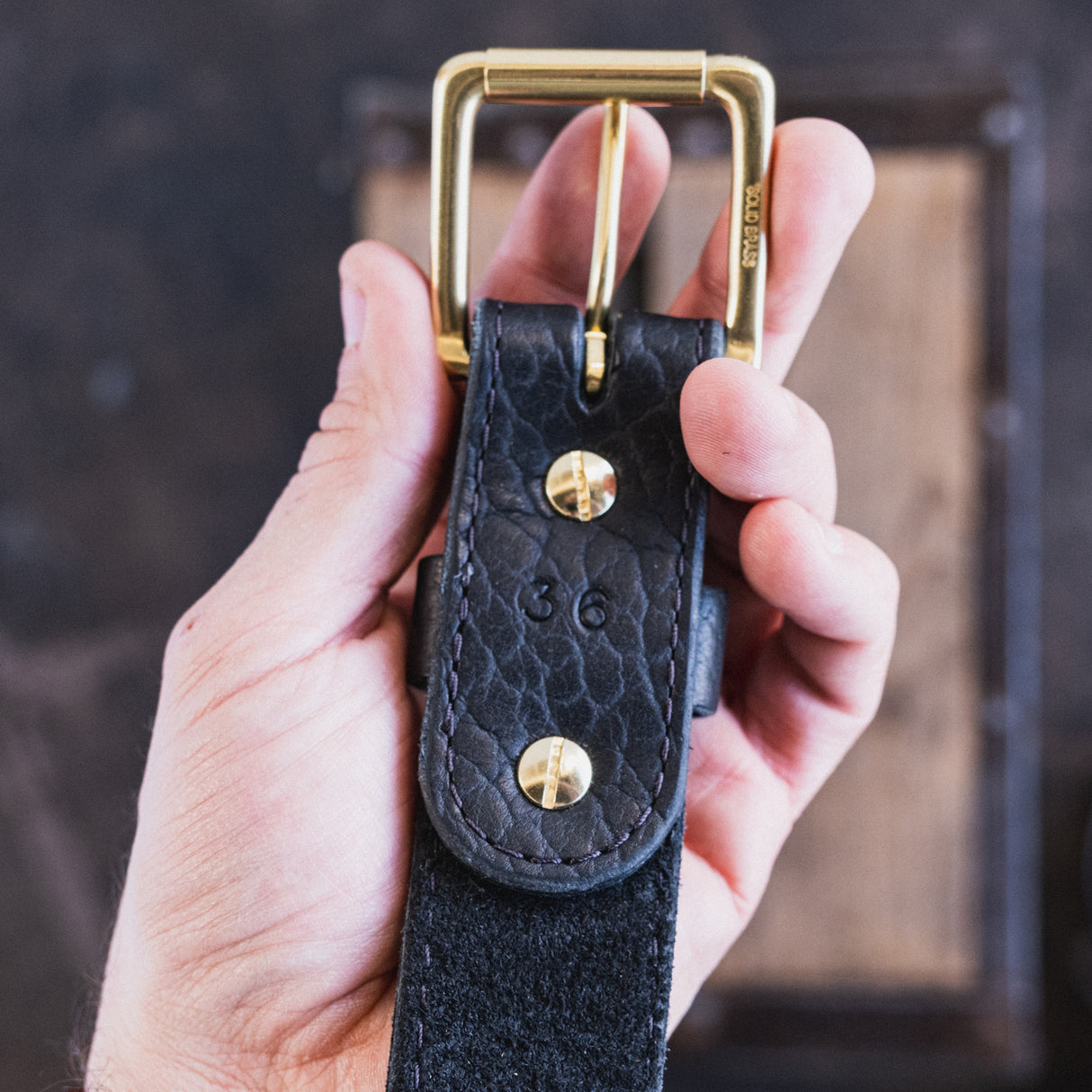 In Stock - American Bison Heritage Belt / Black Smooth Bison 1.5” / Waist Size 32 (Belt Size 36)