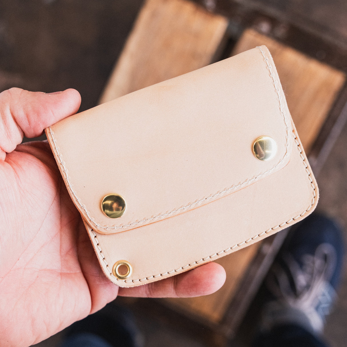 In Stock - Trucker Wallet / Natural Veg Tan / Crooked Stitching
