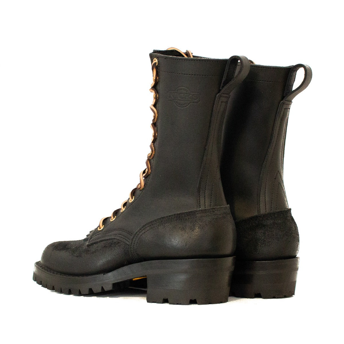 Lineman boot black smooth over rough out 