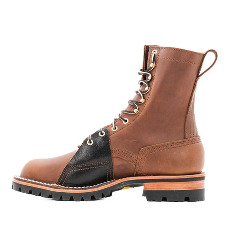 Nicks and Rose Anvil ND2 collaboration boot. 1964 brown smooth with unique two eyelet lineman patches. brown waxed flesh inside patch, and 1964 brown smooth outside