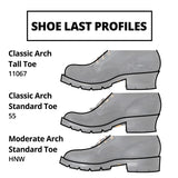 Three shoe profiles.  11067 classic arch.  55 classic arch.  HNW moderate arch.