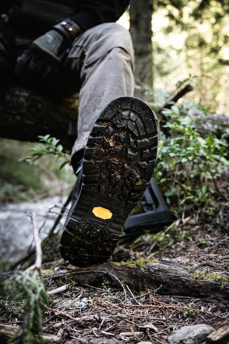 The Nicks Tactical boot with sierra outsole muddy from hiking
