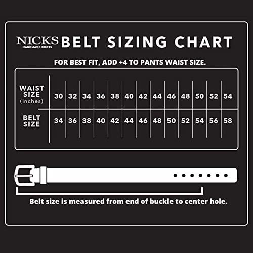 Nicks belt sizing chart