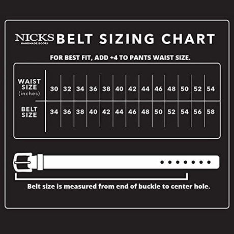 Nicks belt sizing chart