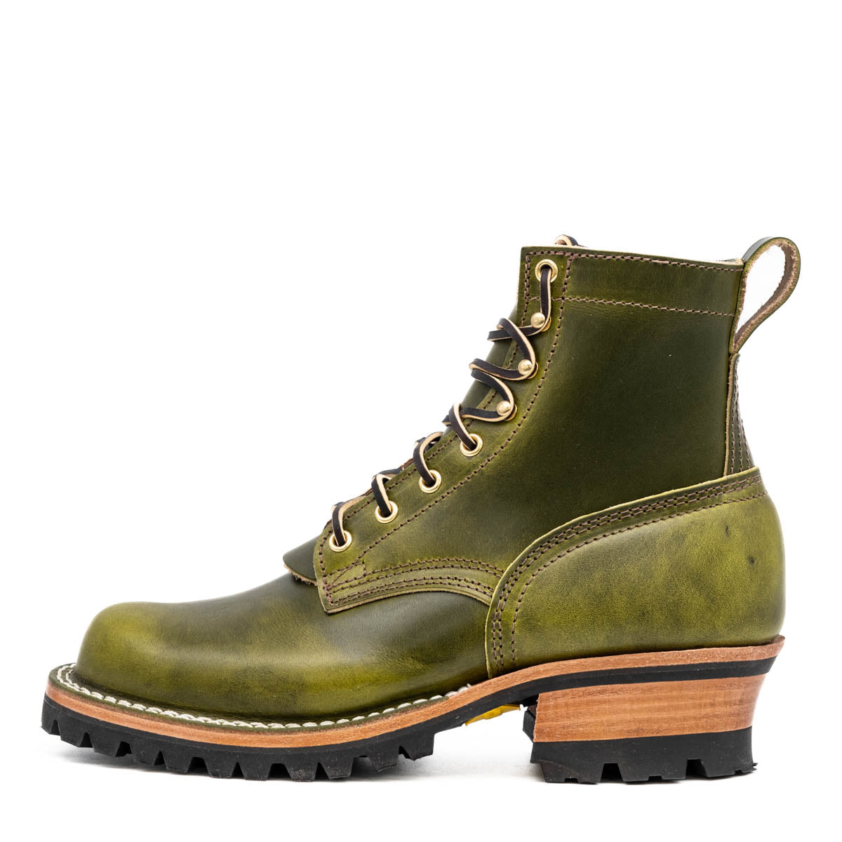 Lace up lug sole boot in W&C Meadow Green leather