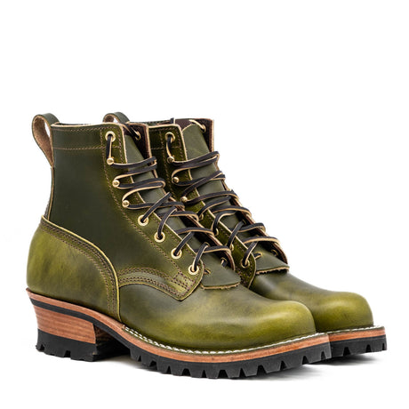 Lace up lug sole boot in W&C Meadow Green leather
