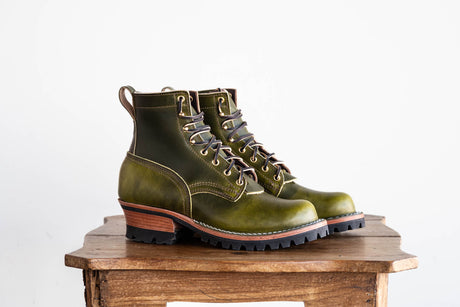 Lace up lug sole boot in W&C Meadow Green leather