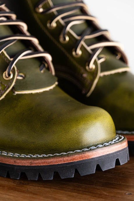 Lace up lug sole boot in W&C Meadow Green leather