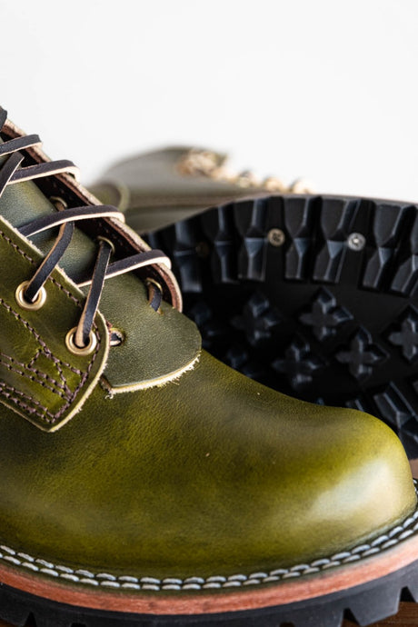 Lace up lug sole boot in W&C Meadow Green leather