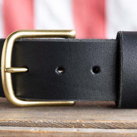 Nicks work belt in black has solid brass hardware