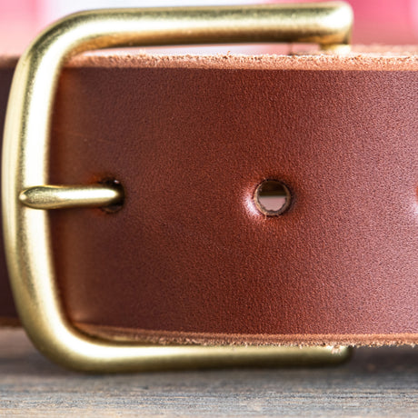 Medium Brown Work Belt has solid brass hardware